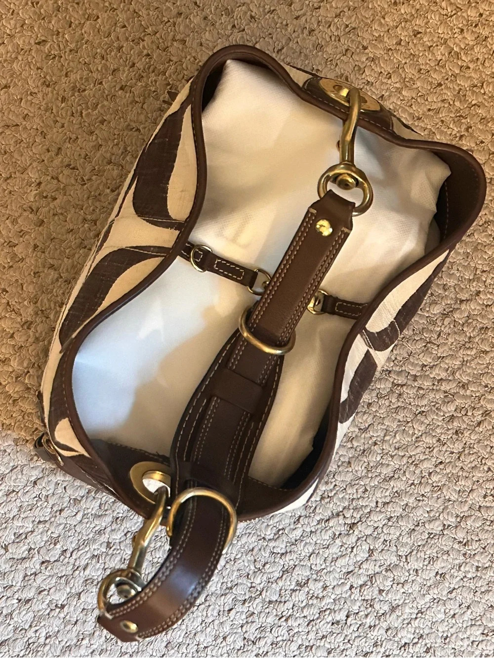 VINTAGE Y2K Coach Carly Hobo Bag – Rare Giant C Brown & Cream Linen #7473